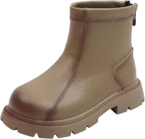 Comfortable Boots for Baby Fashion Spring Autumn Children's Boots Boys' And Girls' Ankle Boots Thick (Khaki, 2 Big Kids)