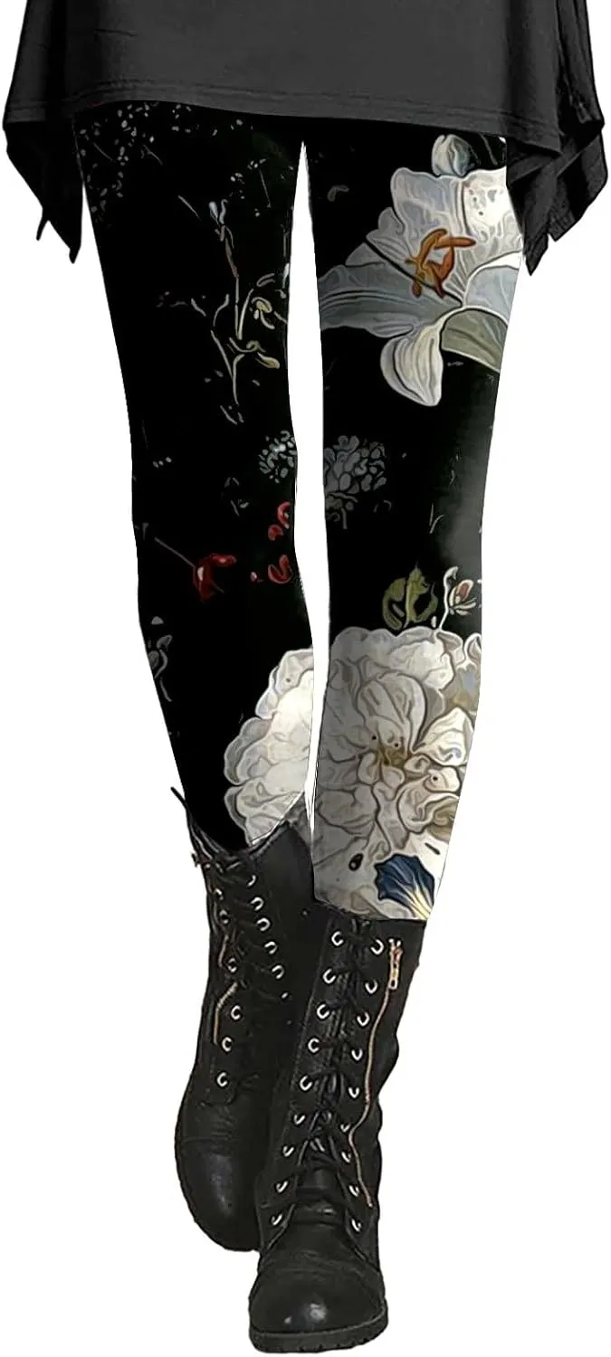 Cotton Flare Printed Leggings for Women Womens Patterned Tights Leggings for Running Women Non Slip