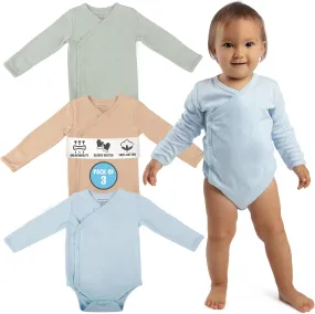 Cotton Kimono Baby Onesies - Girl & Boy Baby Clothes with Mitten Cuffs, Nickel-Free Snaps Newborn Onesies Unisex
