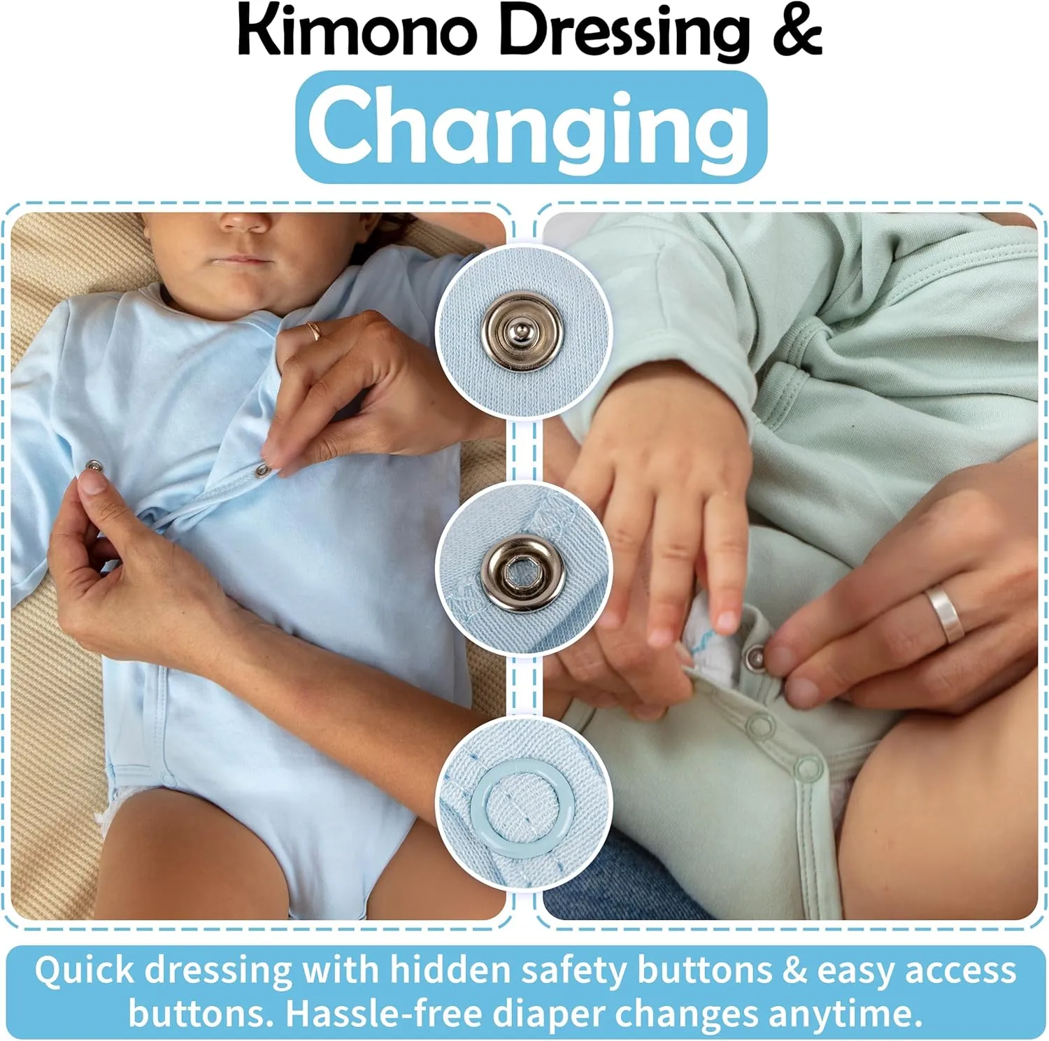 Cotton Kimono Baby Onesies - Girl & Boy Baby Clothes with Mitten Cuffs, Nickel-Free Snaps Newborn Onesies Unisex