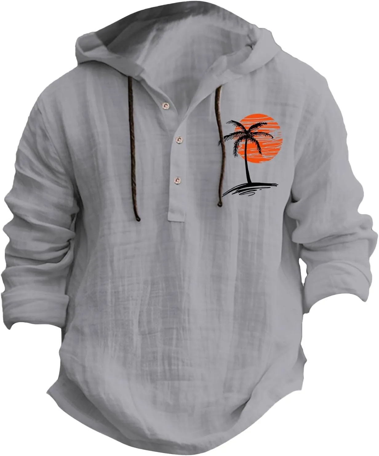 Cotton Linen Shirts for Men Breathable Quick Dry Lace Up Button Down Hooded Pullover Summer Casual Beach Hippie Shirt