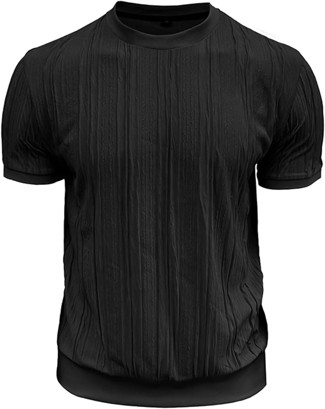 Cotton Linen Shirts for Men Casual Round Neck Short Sleeve T-Shirts Solid Loose Pullover Top Jacquard Knit Tees