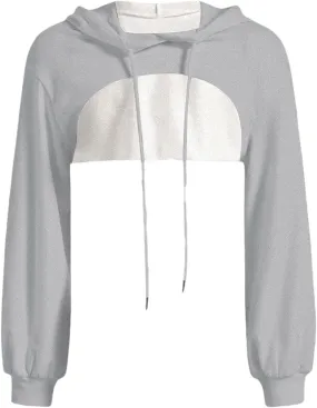 Cropped Hoodie for Women Trendy Long Sleeve Loose Fit Sweatshirts Drawstring Casual Y2K Summer Sweatshirt Clothes