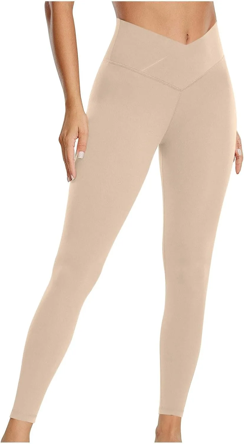 Crossover Leggings for Women High Waist Tummy Control Leggings Compression Workout Leggings Lightweight Yoga Pants