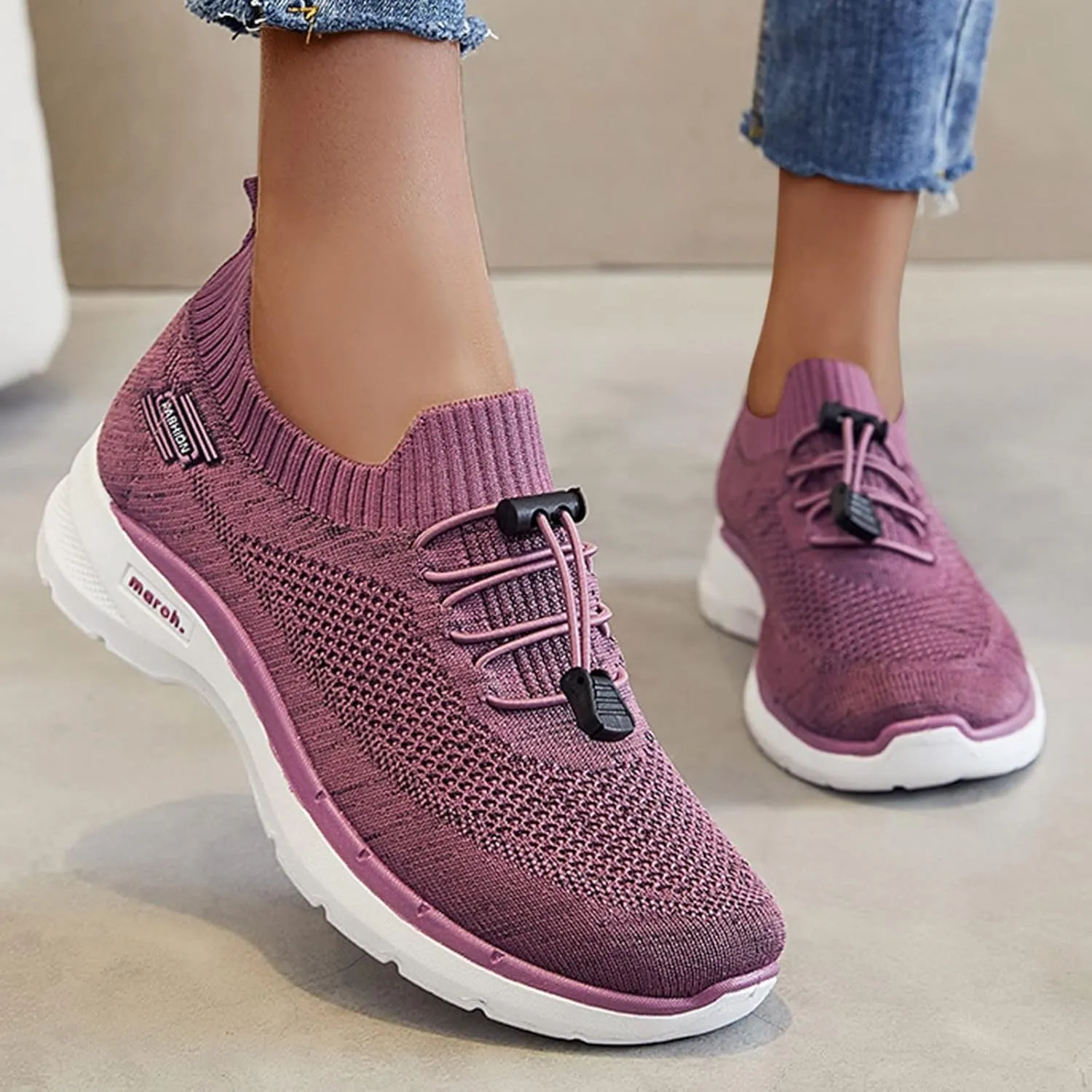 CsgrFagr Women Breathable Lace Up Shoes Flats Casual Shoes Unisex Lightweight Work Shoes Sporty Breathable Slip Work Trainers Womens River Shoes (Purple, 7.5)