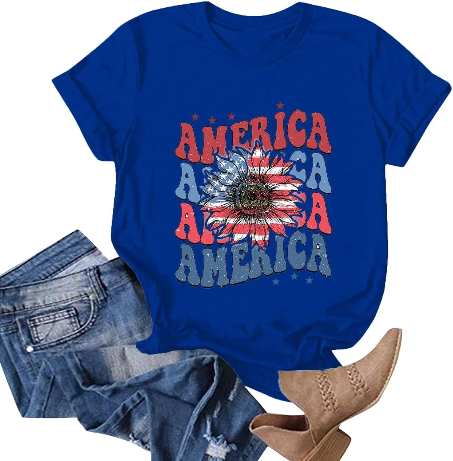 Cute T Shirts for Girls 10-12 Years Old Crew Neck Casual Floral American Flag Tops Short Sleeve Tees Shirts Cotton Blouses