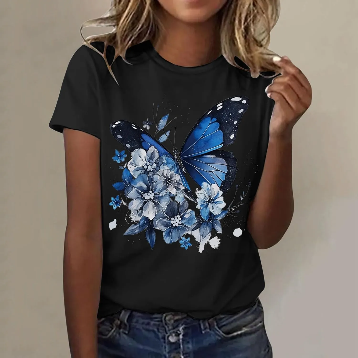 Cute T Shirts for Girls 10-12 Years Old Crew Neck Casual Floral Butterfly Tops Short Sleeve Tees Shirts Cotton Blouses