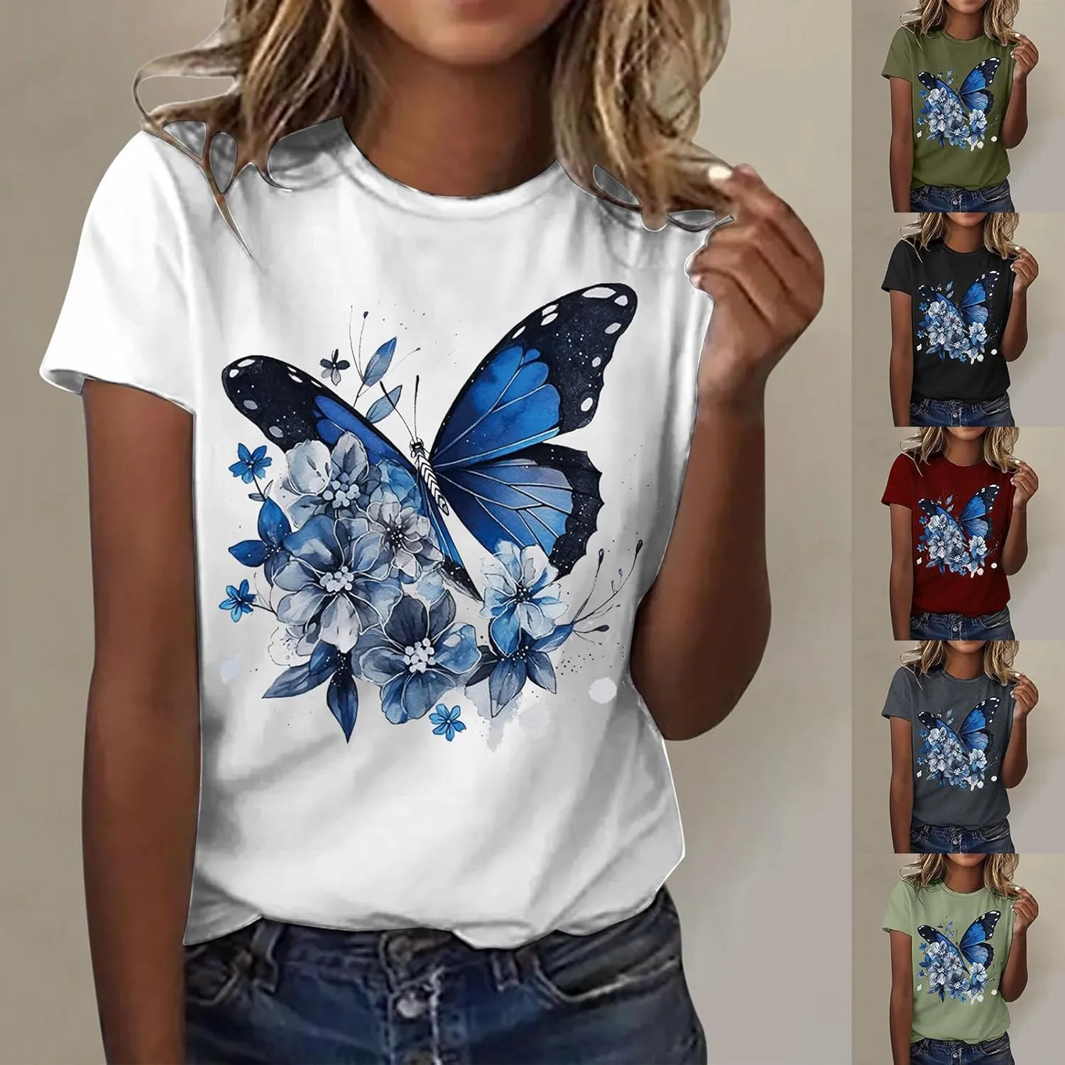 Cute T Shirts for Girls 10-12 Years Old Crew Neck Casual Floral Butterfly Tops Short Sleeve Tees Shirts Cotton Blouses