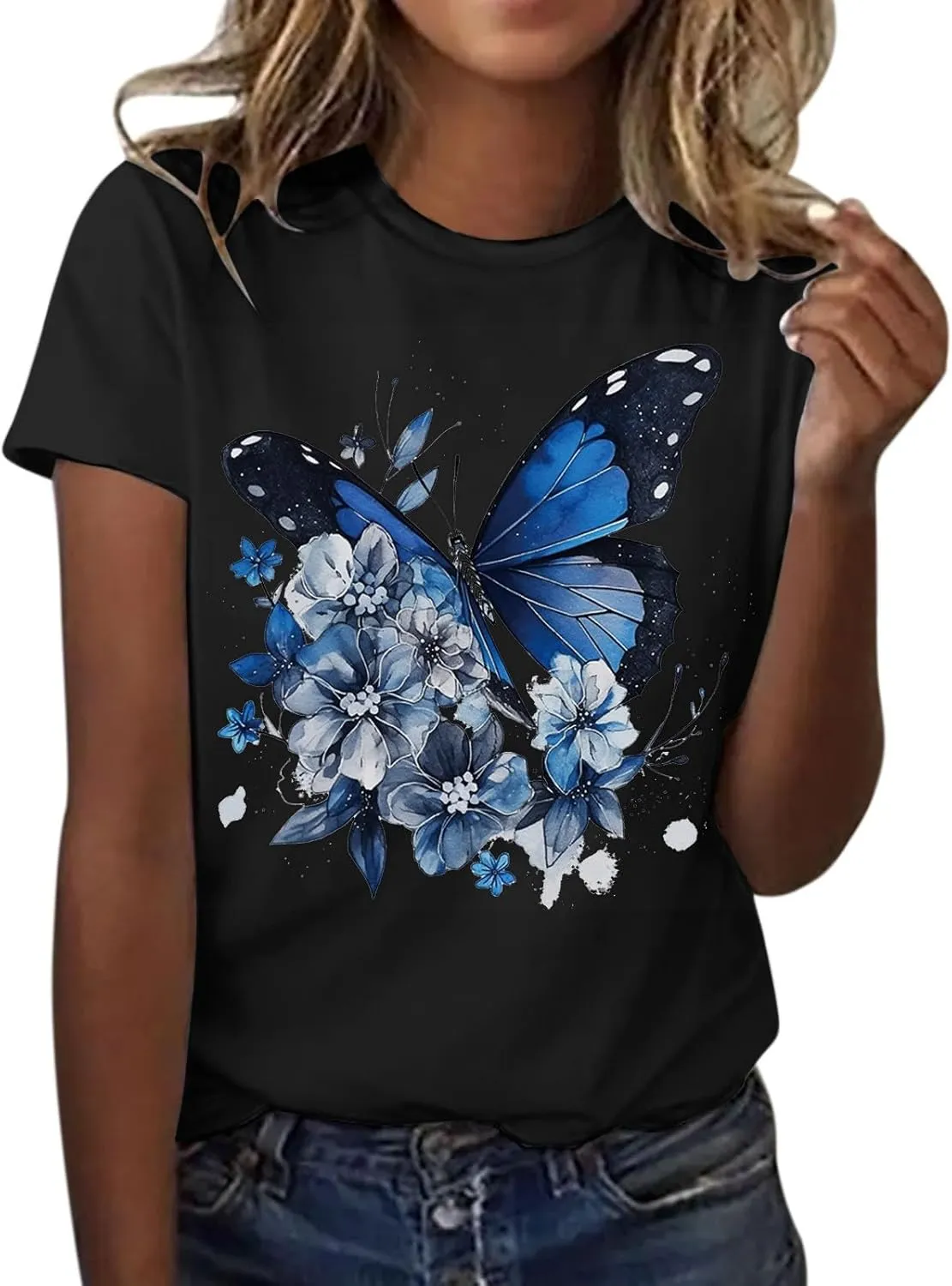 Cute T Shirts for Girls 10-12 Years Old Crew Neck Casual Floral Butterfly Tops Short Sleeve Tees Shirts Cotton Blouses