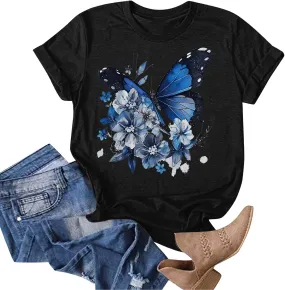 Cute T Shirts for Girls 10-12 Years Old Crew Neck Casual Floral Butterfly Tops Short Sleeve Tees Shirts Cotton Blouses
