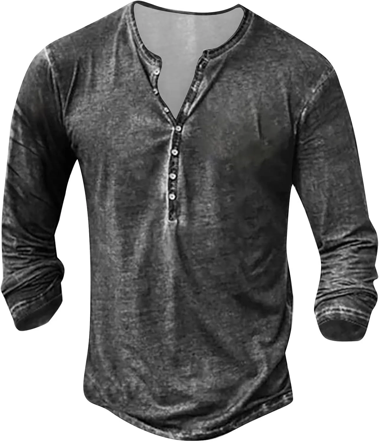 Distressed Henley Shirts for Men Retro Cool Button Up Long Sleeve Tee Shirts Slim Fit Washed Funny Graphic T-Shirts