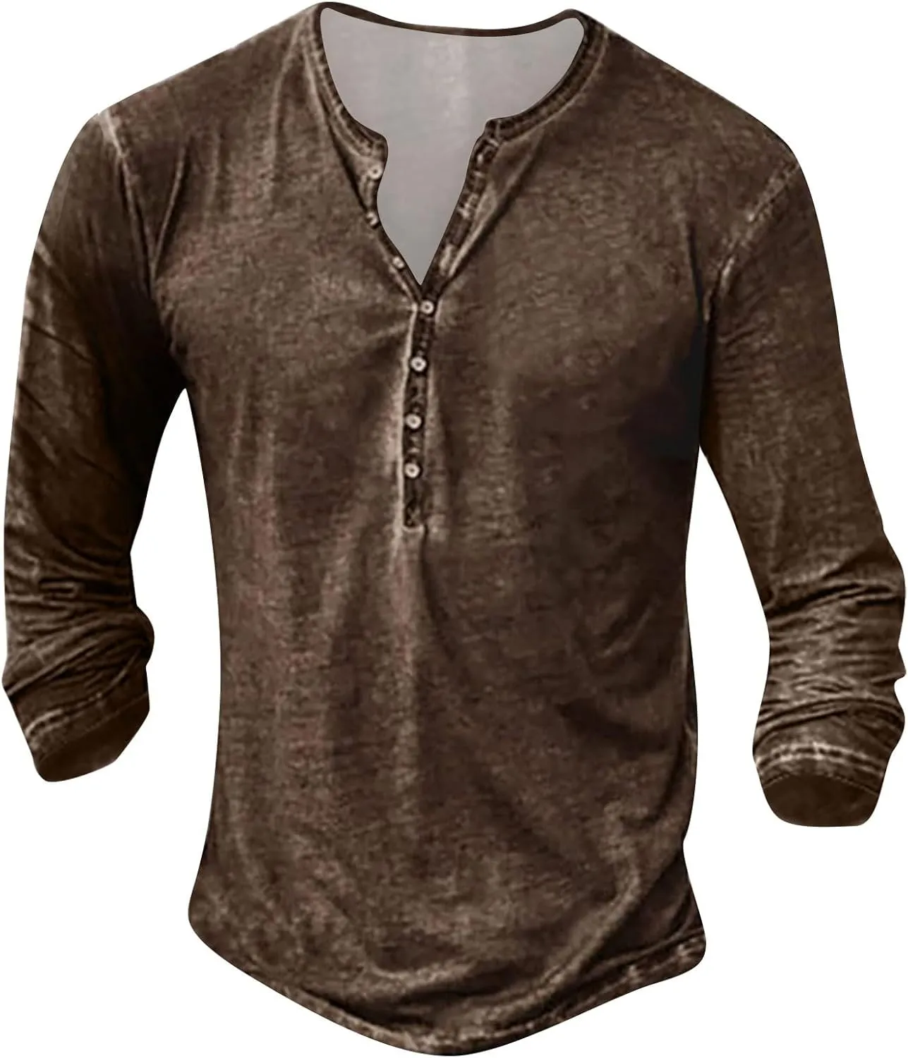 Distressed Henley Shirts for Men Retro Cool Button Up Long Sleeve Tee Shirts Slim Fit Washed Funny Graphic T-Shirts