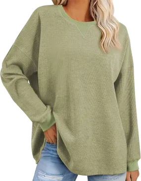 Dressy Tops for Women Waffle Knit Solid Color V-Neck Shirts Fashion Casual Slim Fit Blouses Loose Comfy Tunics Tees