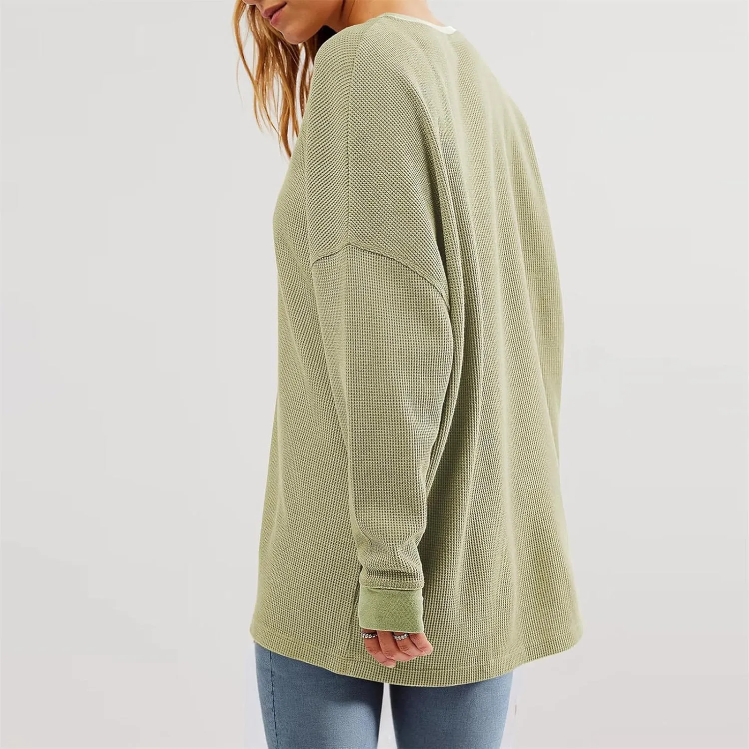 Dressy Tops for Women Waffle Knit Solid Color V-Neck Shirts Fashion Casual Slim Fit Blouses Loose Comfy Tunics Tees