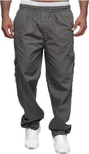 DuDubaby Mens Cargo Pants Mens Lounge Pants Fashion Casual Solid Color Elastic Pocket Overalls Pants
