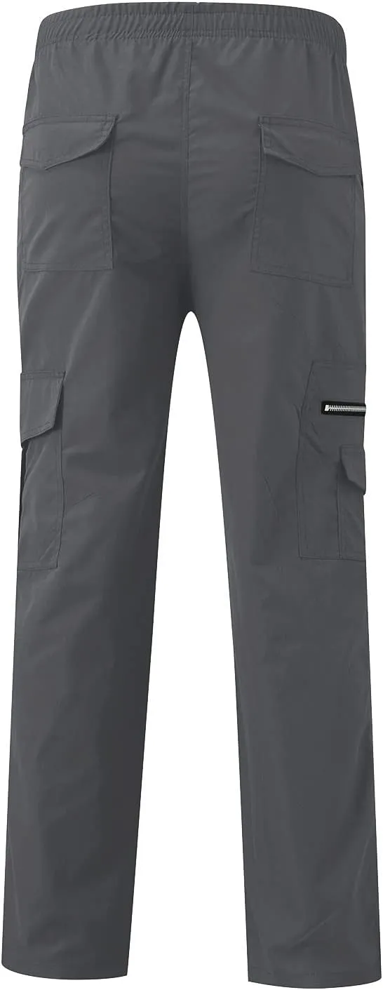 DuDubaby Mens Cargo Pants Mens Lounge Pants Fashion Casual Solid Color Elastic Pocket Overalls Pants