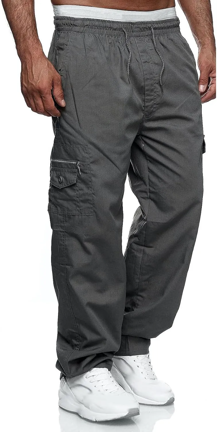 DuDubaby Mens Cargo Pants Mens Lounge Pants Fashion Casual Solid Color Elastic Pocket Overalls Pants