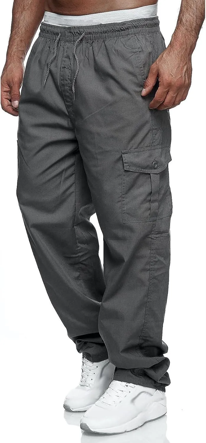 DuDubaby Mens Cargo Pants Mens Lounge Pants Fashion Casual Solid Color Elastic Pocket Overalls Pants