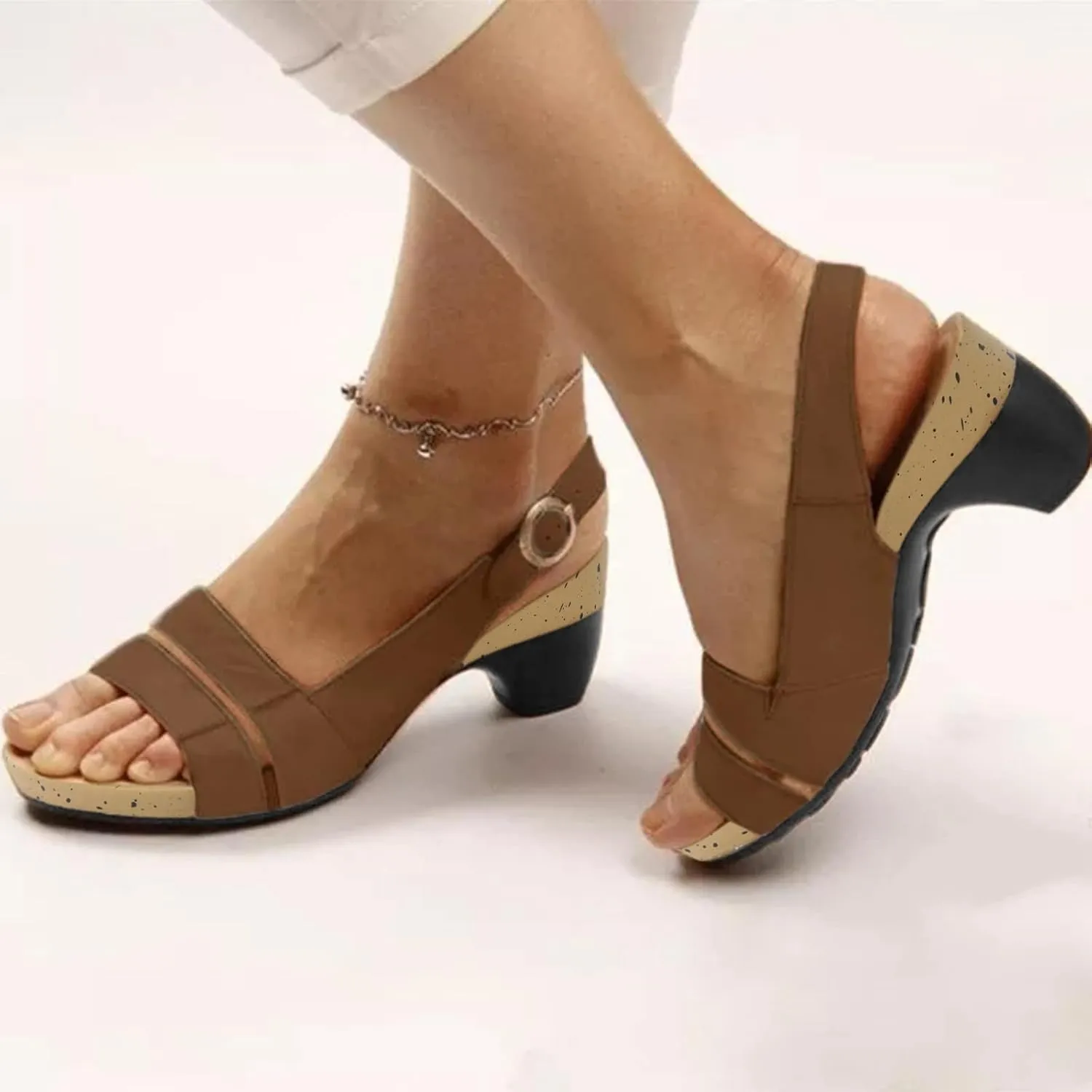 Eduavar Womens Wedge Sandals, Womens Sandals Elegant Low Heel Sandals with Ankle Strap Comfortable Peep Toe Sandals