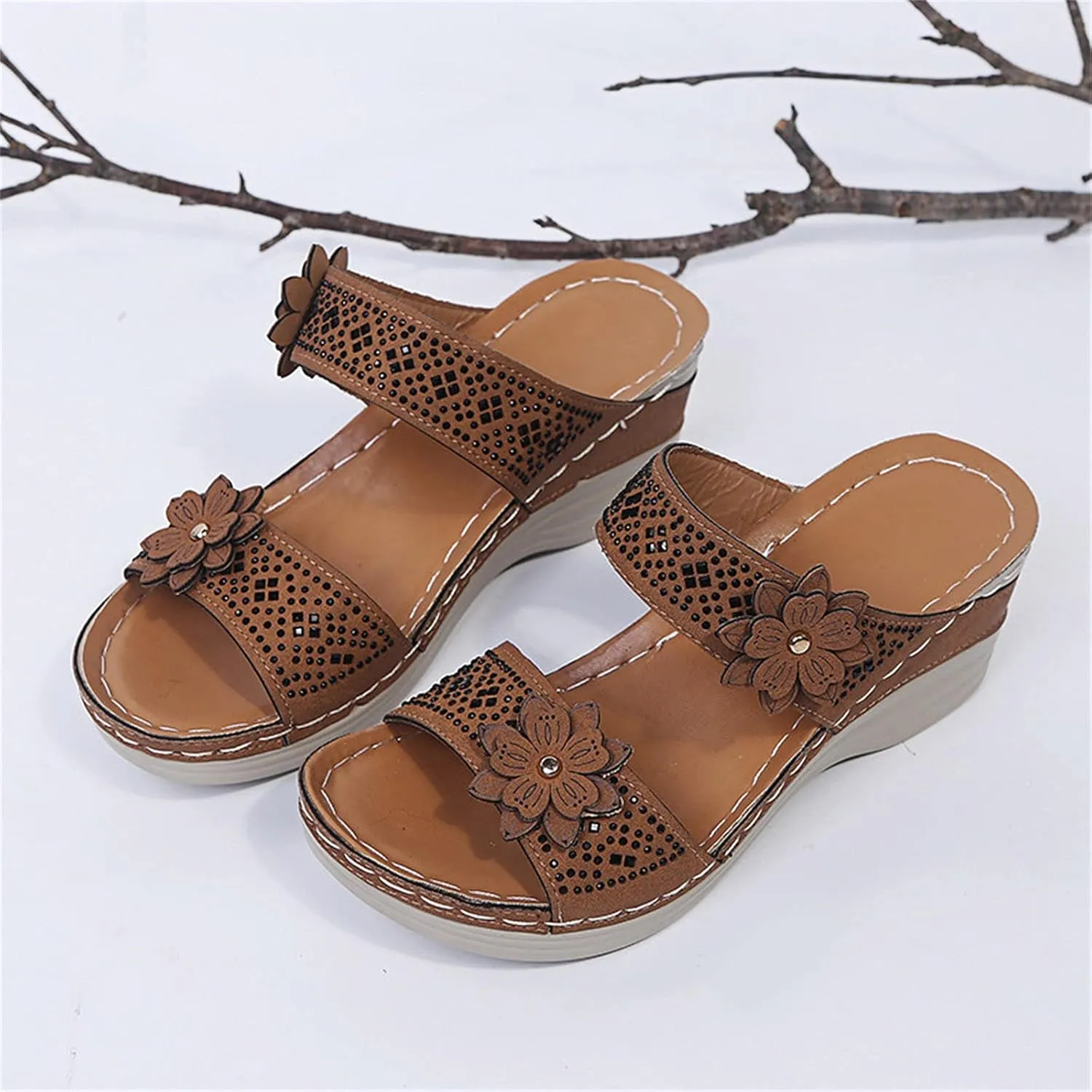 Eduavar Womens Wedge Sandals, Womens Sandals Trendy Breathable Sandals Slip On Platform Wedge Sandals Heels Sandals