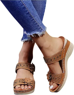 Eduavar Womens Wedge Sandals, Womens Sandals Trendy Breathable Sandals Slip On Platform Wedge Sandals Heels Sandals