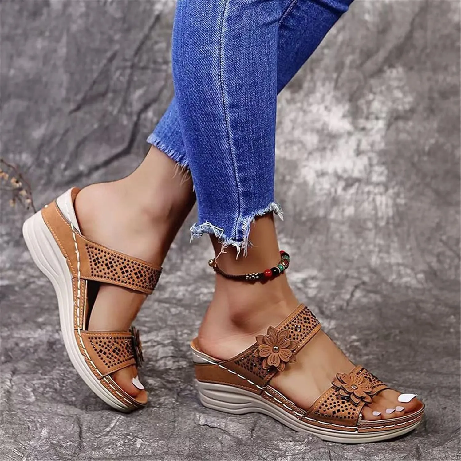 Eduavar Womens Wedge Sandals, Womens Sandals Trendy Breathable Sandals Slip On Platform Wedge Sandals Heels Sandals