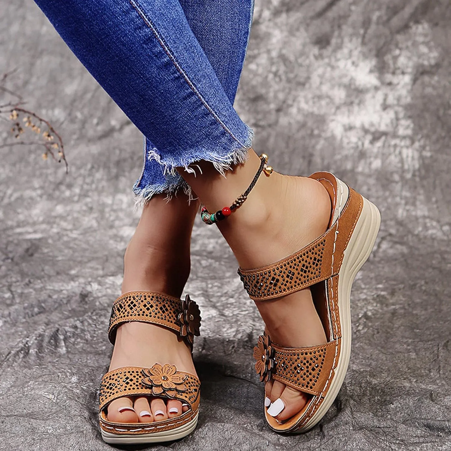 Eduavar Womens Wedge Sandals, Womens Sandals Trendy Breathable Sandals Slip On Platform Wedge Sandals Heels Sandals