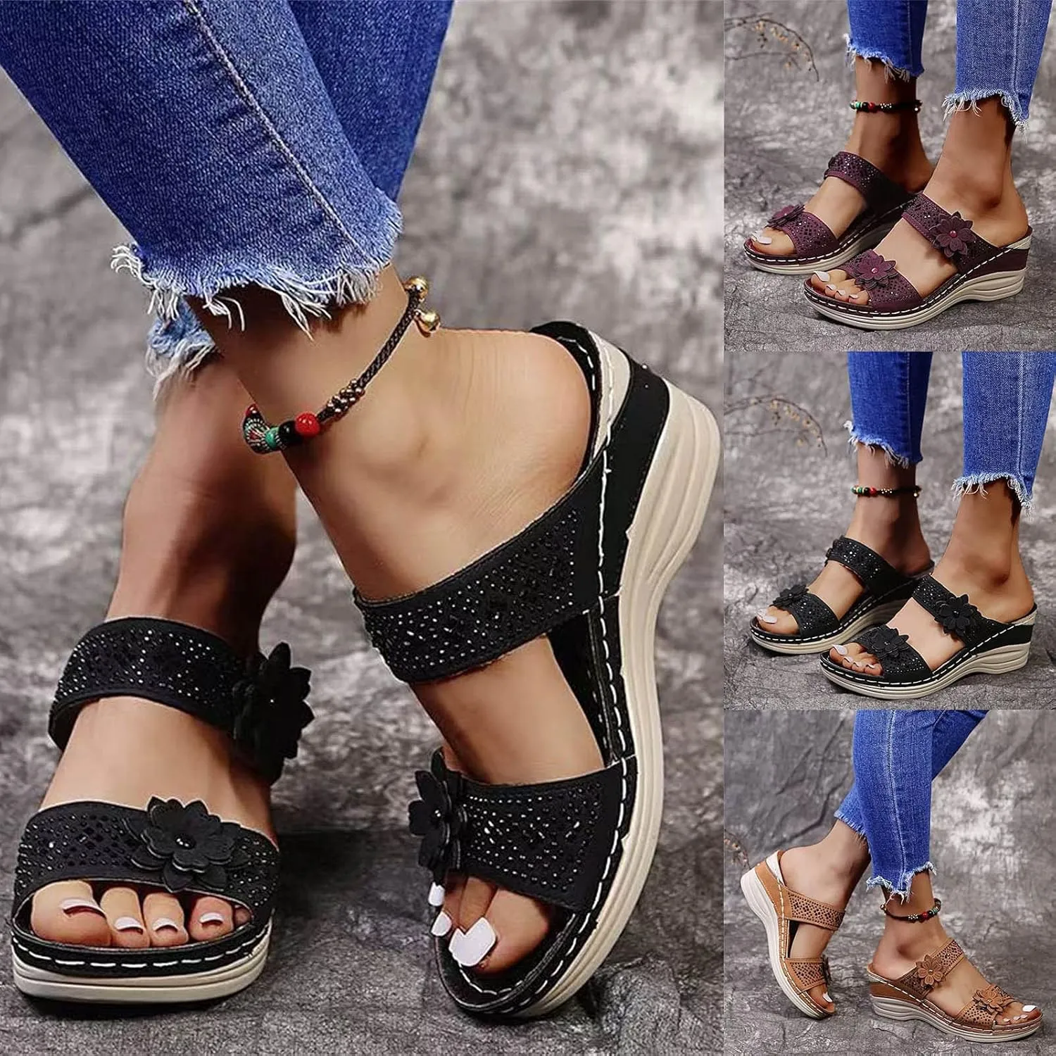 Eduavar Womens Wedge Sandals, Womens Sandals Trendy Breathable Sandals Slip On Platform Wedge Sandals Heels Sandals