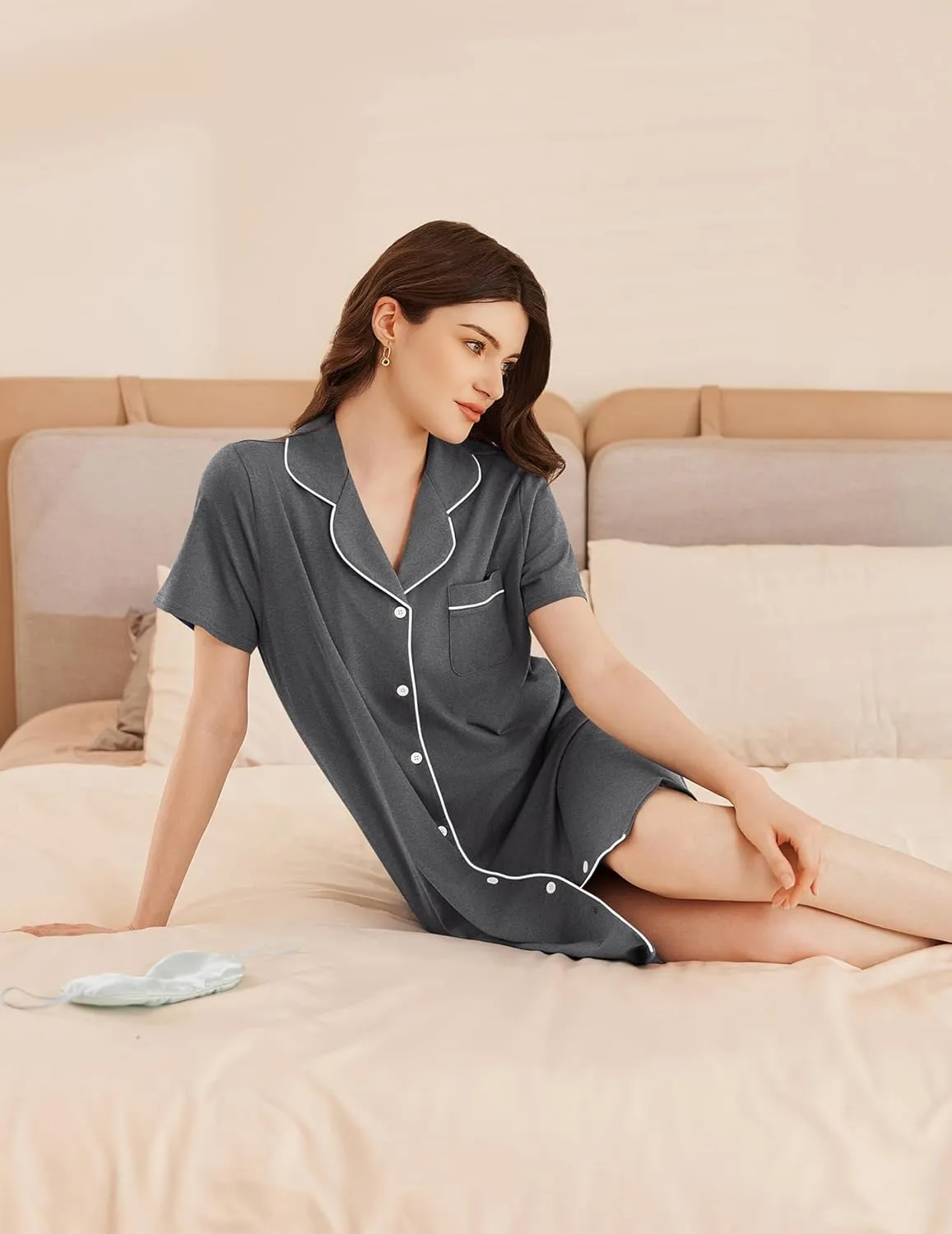 Ekouaer Womens Cotton Nightgowns Button Down Sleep Shirts Soft Night Shirts Night Dress