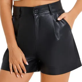 Everbellus High Waisted Faux Leather Shorts Womens Pockets Wide Leg Shorts