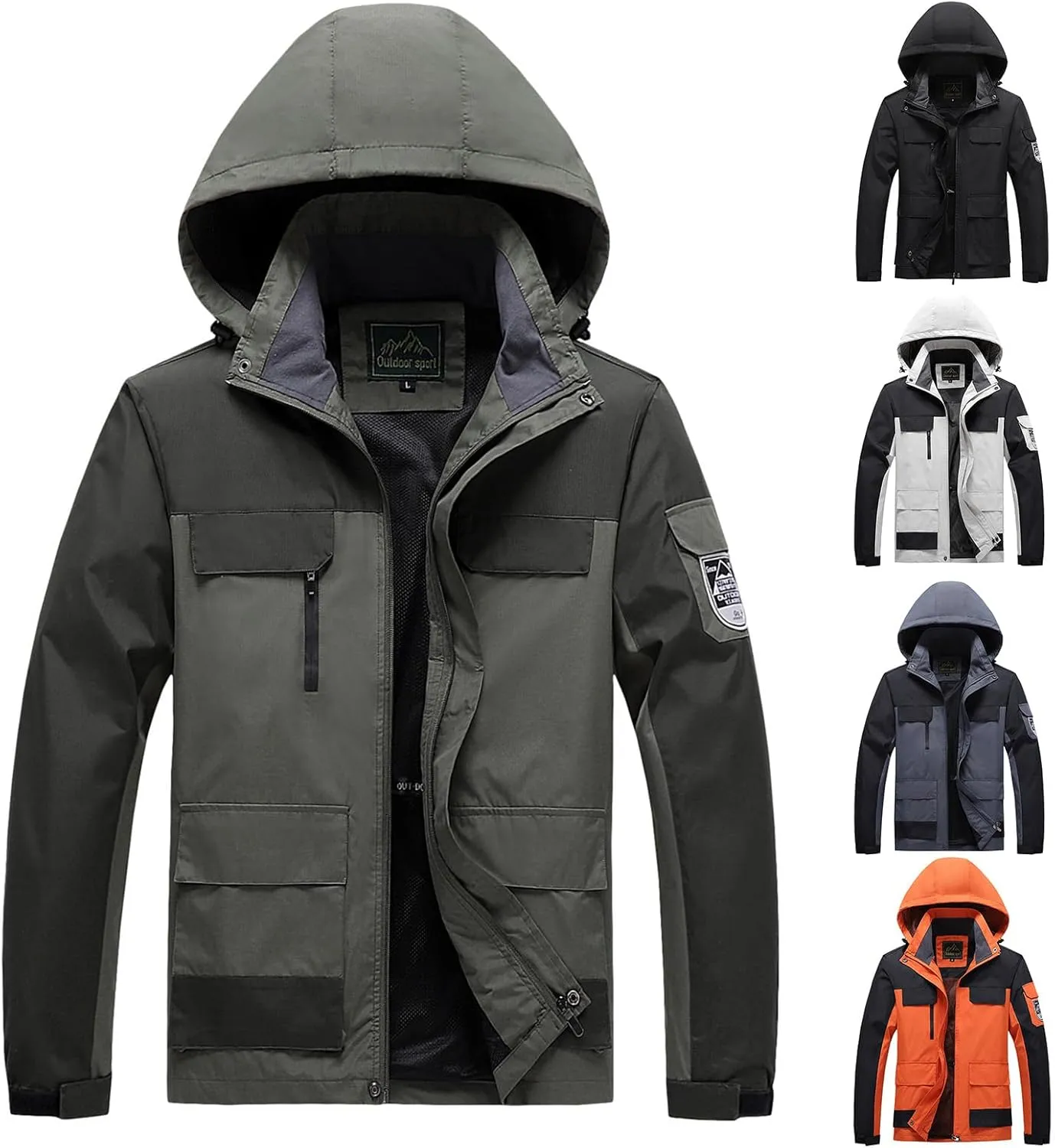 evzosrz Mens Windproof Jacket Waterproof Lightweight Mountain Sport Jacket for Mens Rain Hooded Windbreaker Outdoor Raincoats