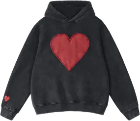 FAIABLE Womens Oversized Heart Patch Couples Hoodies Sweatshirts Heavyweight Vintage Fleece Hoodies for Women 2025
