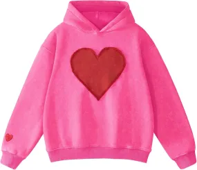 FAIABLE Womens Oversized Heart Patch Couples Hoodies Sweatshirts Heavyweight Vintage Fleece Hoodies for Women 2025