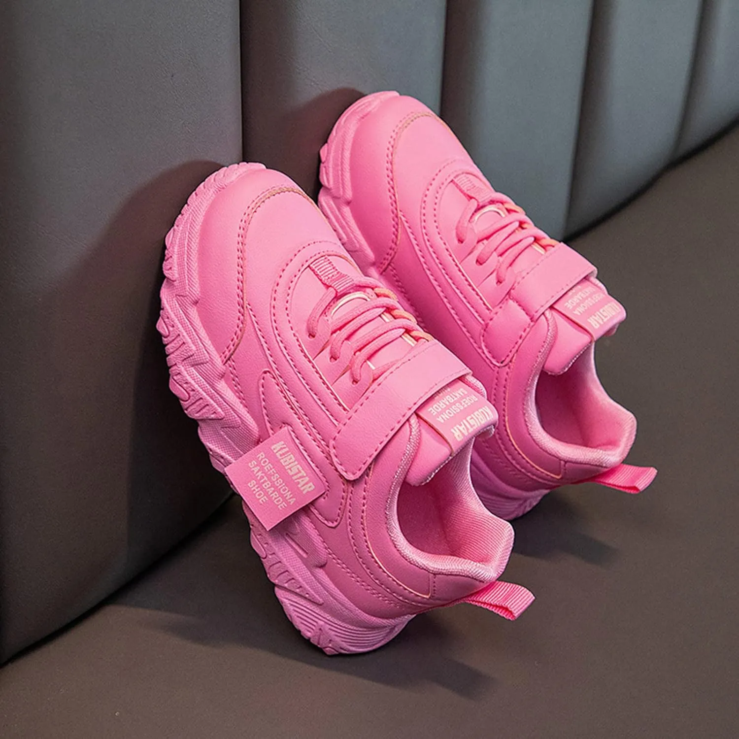 Fashion Teen Girls All Seasons Sports Shoes Girls Solid Flat Thick Sole Non-Slip Hook Sprinkles Running Shoes