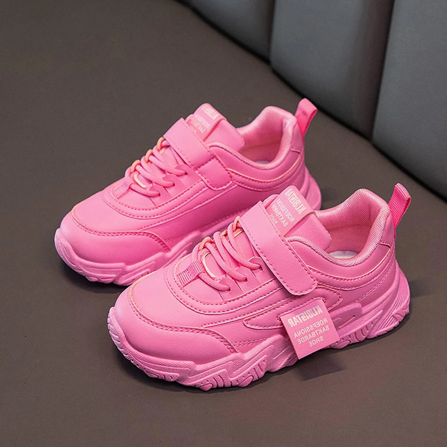 Fashion Teen Girls All Seasons Sports Shoes Girls Solid Flat Thick Sole Non-Slip Hook Sprinkles Running Shoes