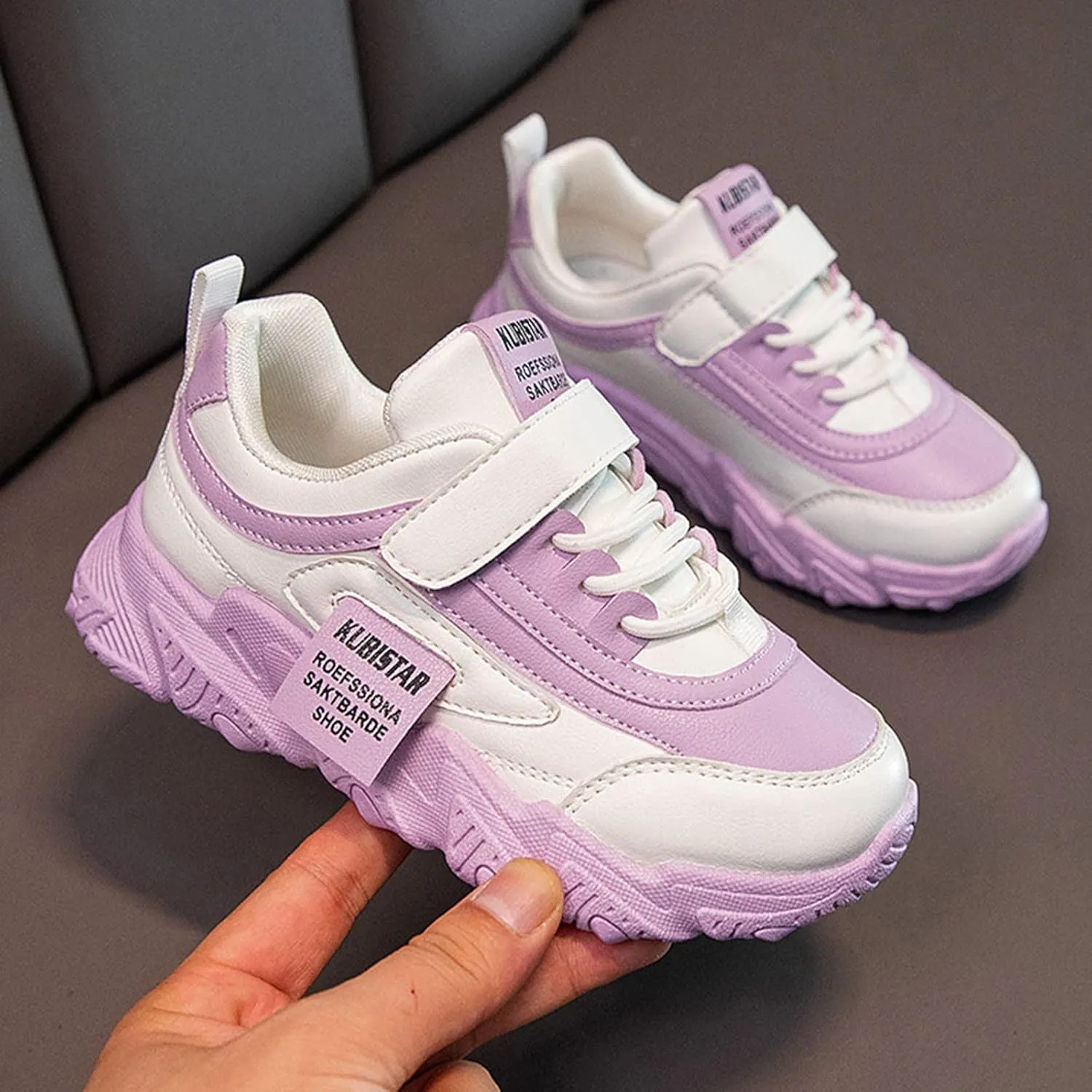 Fashion Teen Girls All Seasons Sports Shoes Girls Solid Flat Thick Sole Non-Slip Hook Sprinkles Running Shoes