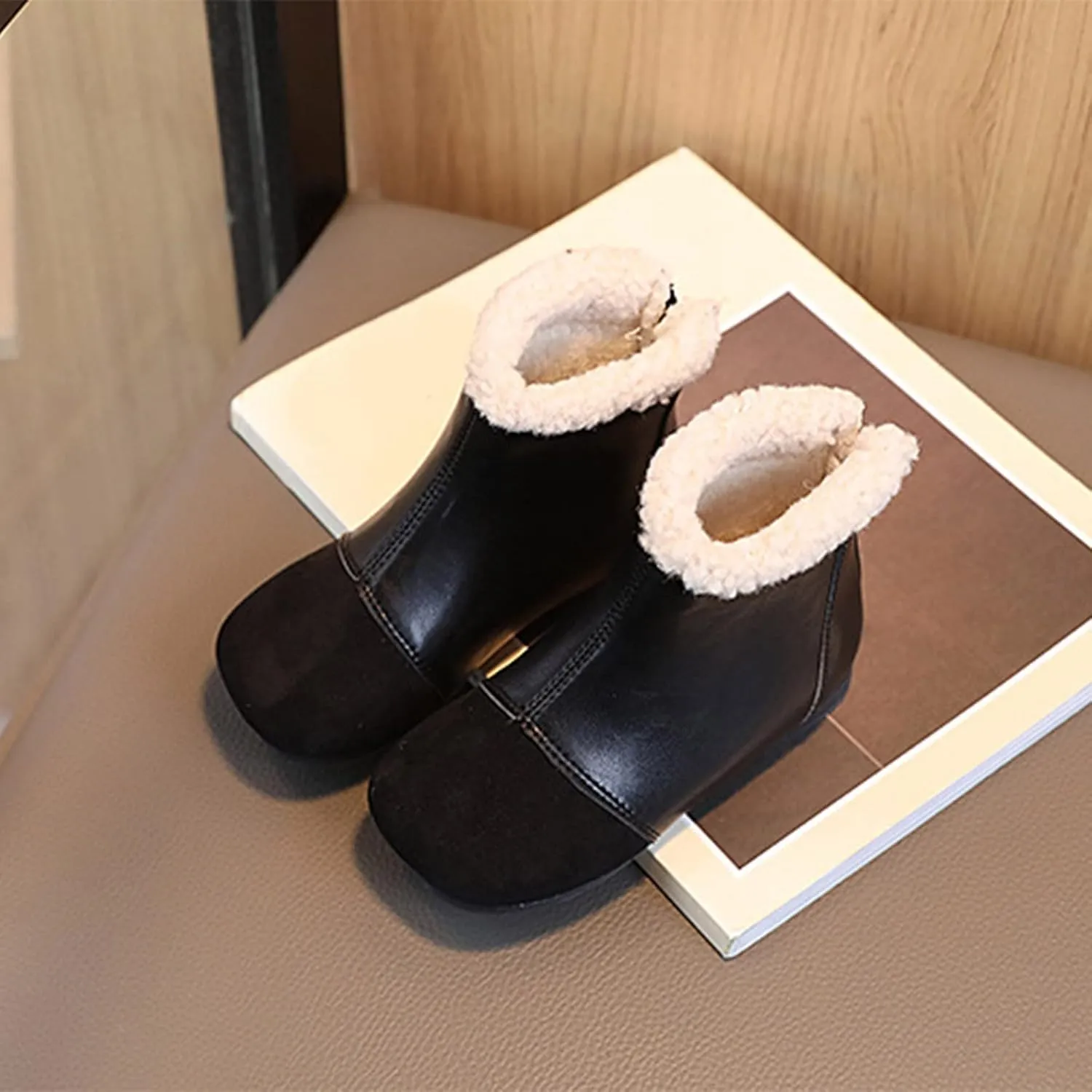 Fashion Winter Children Boots Boys And Girls Ankle Boots Flat Bottom Flat Heel Round Little Girls Insulated Rubber