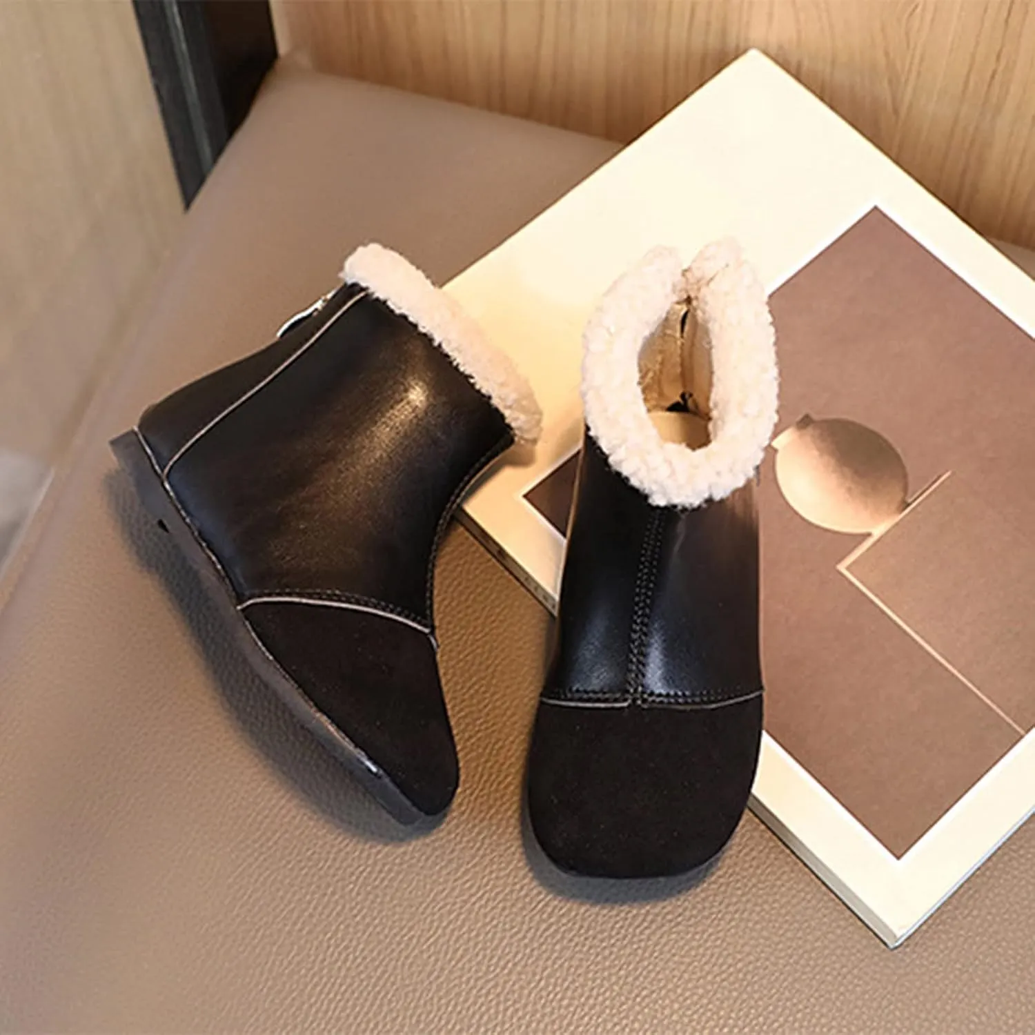 Fashion Winter Children Boots Boys And Girls Ankle Boots Flat Bottom Flat Heel Round Little Girls Insulated Rubber