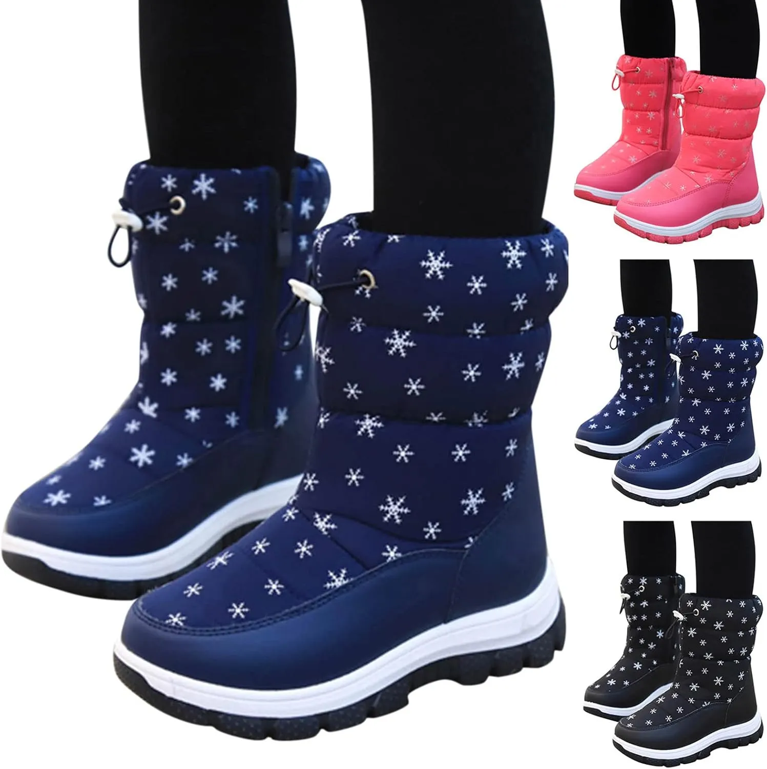 Fashion Winter Children Snow Boots For Boys And Girls Thick Soles Non Slip And Upper Mid Calf Boots Side Kids Warm