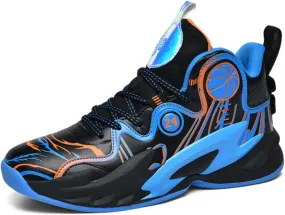 FOTN Womens Lace Up High Top Fashion Basketball Shoes Breathable Non Slip Outdoor Sneakers Cushioning Shoes for Training Athletic Running (Black-Orange,8.5)