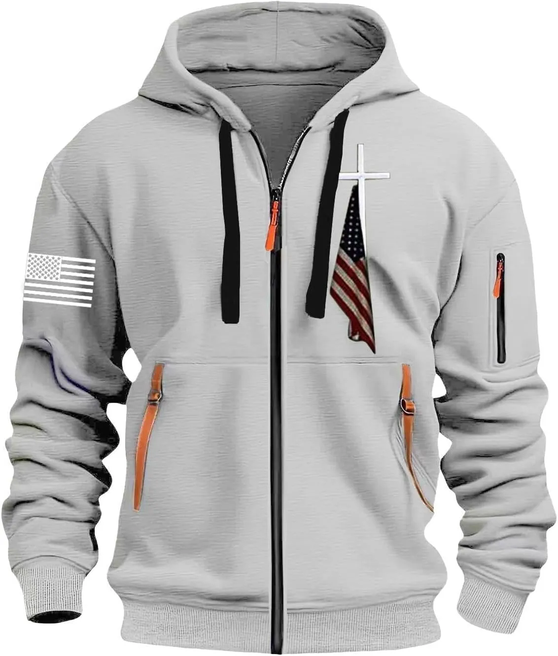 Full Zip Hoodies Men Workout Hoodie American Flag Hooded Sweatshirts Patriotic Graphic Shirt Long Sleeve Casual Tops