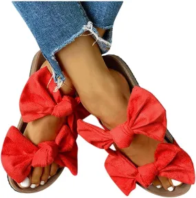 Gibobby Womens Slippers,Womens Bow Slip-on Platform Sandals Flip Flops Summer Slippers Flat Bowknot Casual Open Toe Shoes