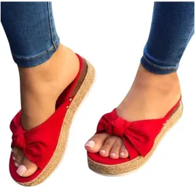 Gibobby Womens Slippers,Womens Bow Slip-on Platform Sandals Flip Flops Summer Slippers Flat Bowknot Casual Open Toe Shoes
