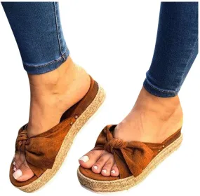 Gibobby Womens Slippers,Womens Bow Slip-on Platform Sandals Flip Flops Summer Slippers Flat Bowknot Casual Open Toe Shoes