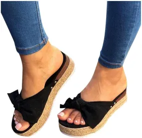 Gibobby Womens Slippers,Womens Bow Slip-on Platform Sandals Flip Flops Summer Slippers Flat Bowknot Casual Open Toe Shoes