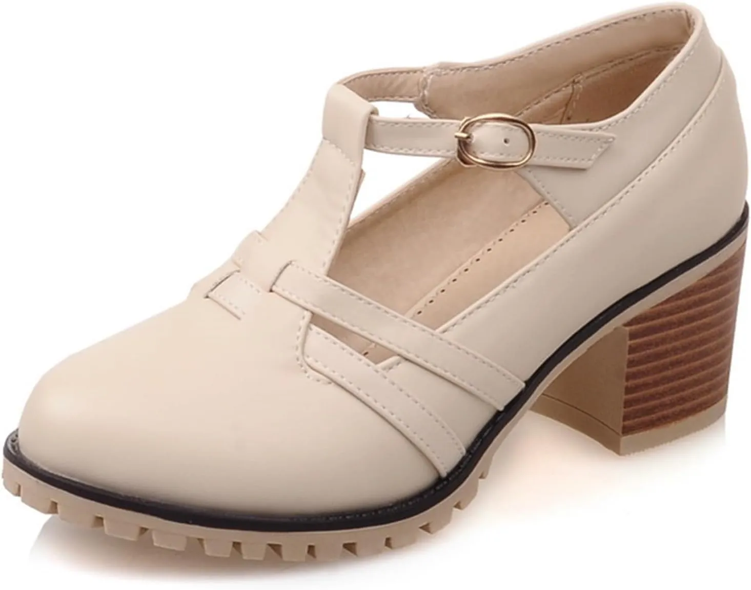 Gicoiz Mary Jane T Bar Womens Block Heel Office Work Shoes