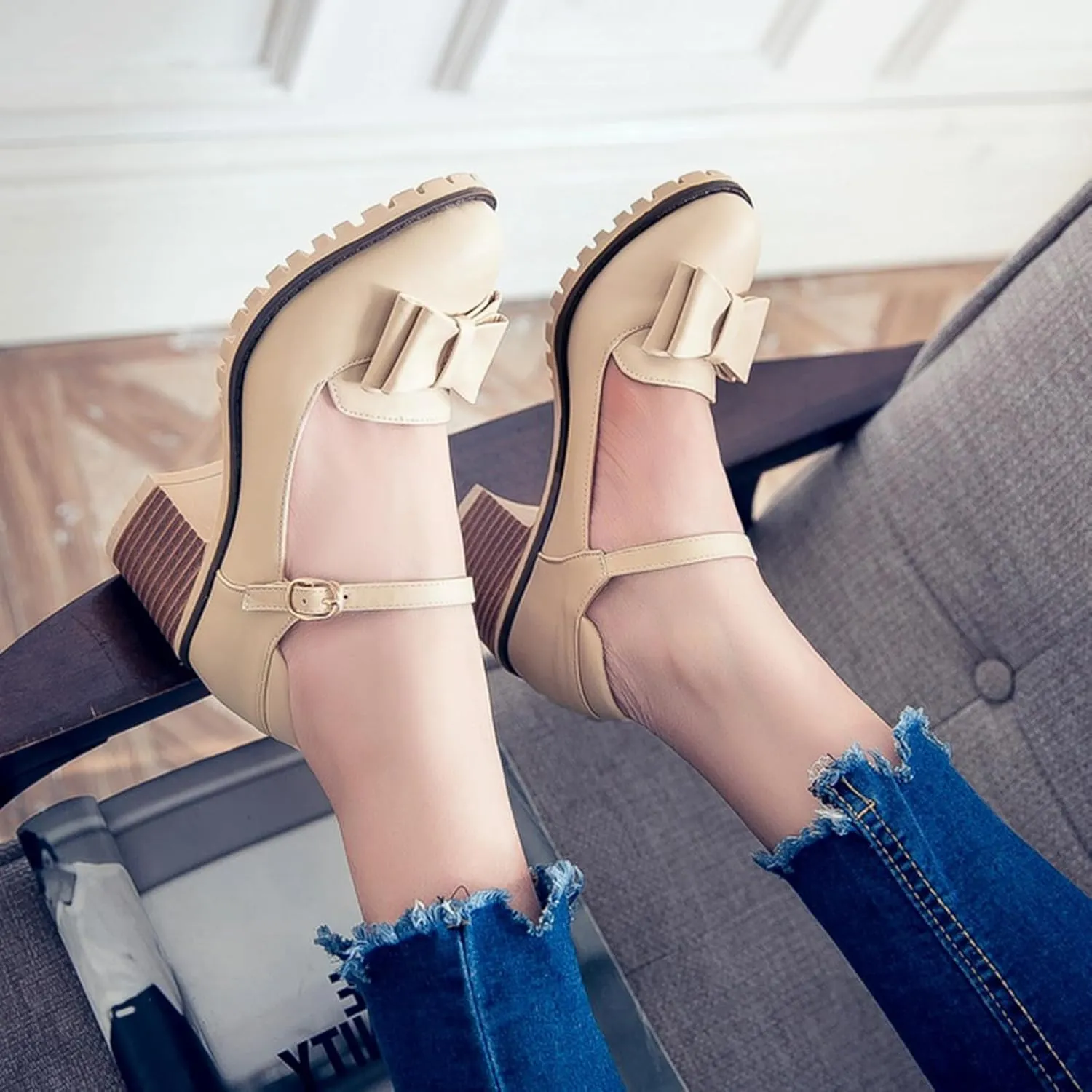 Gicoiz Mary Jane T Bar Womens Block Heel Office Work Shoes