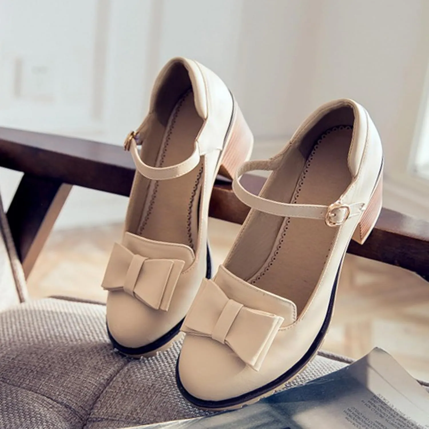 Gicoiz Mary Jane T Bar Womens Block Heel Office Work Shoes