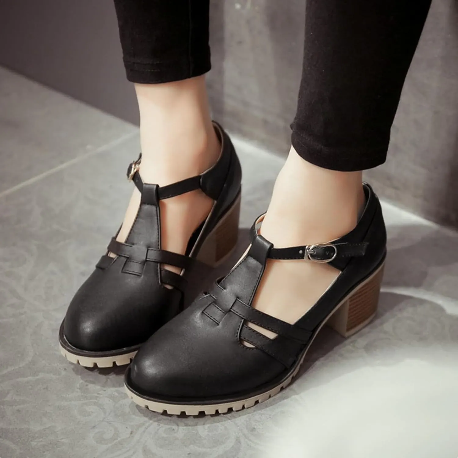 Gicoiz Mary Jane T Bar Womens Block Heel Office Work Shoes