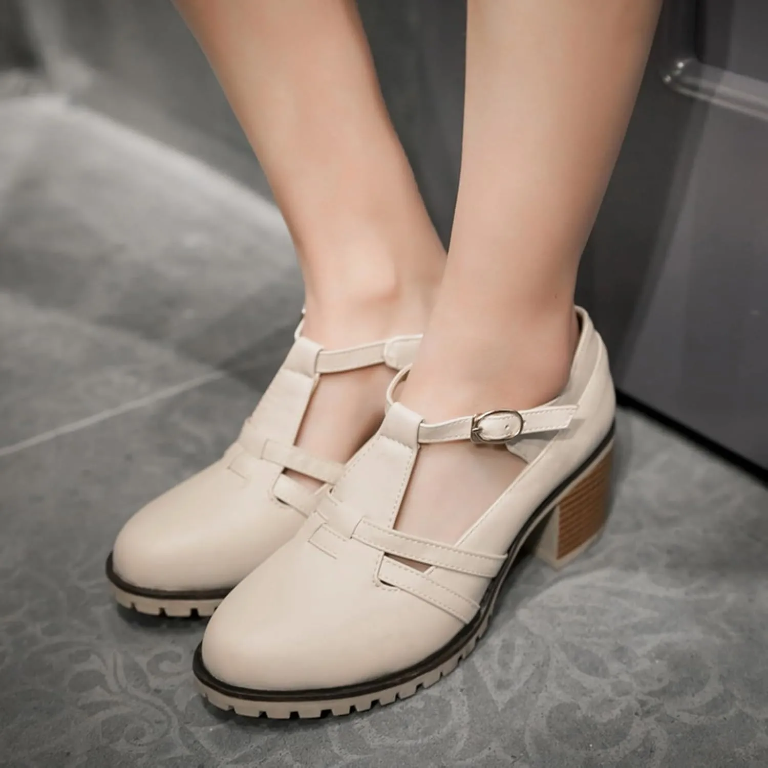 Gicoiz Mary Jane T Bar Womens Block Heel Office Work Shoes